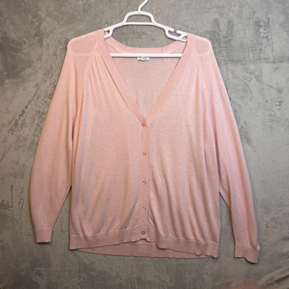 J. Jill Cardigan Sweater Womens 2X Pink V-Neck Organic Cotton Blend SSW290601